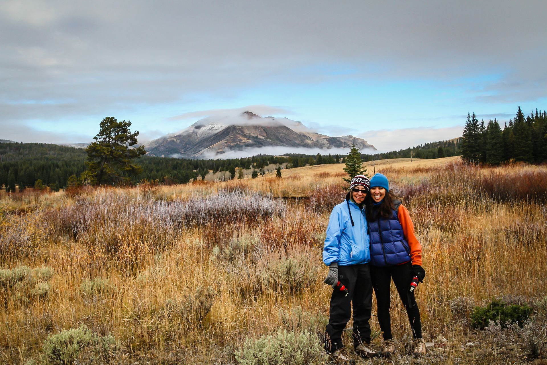 Low clouds settle around the flanks of Electric Peak on a cool autumn morning in Yellowstone.