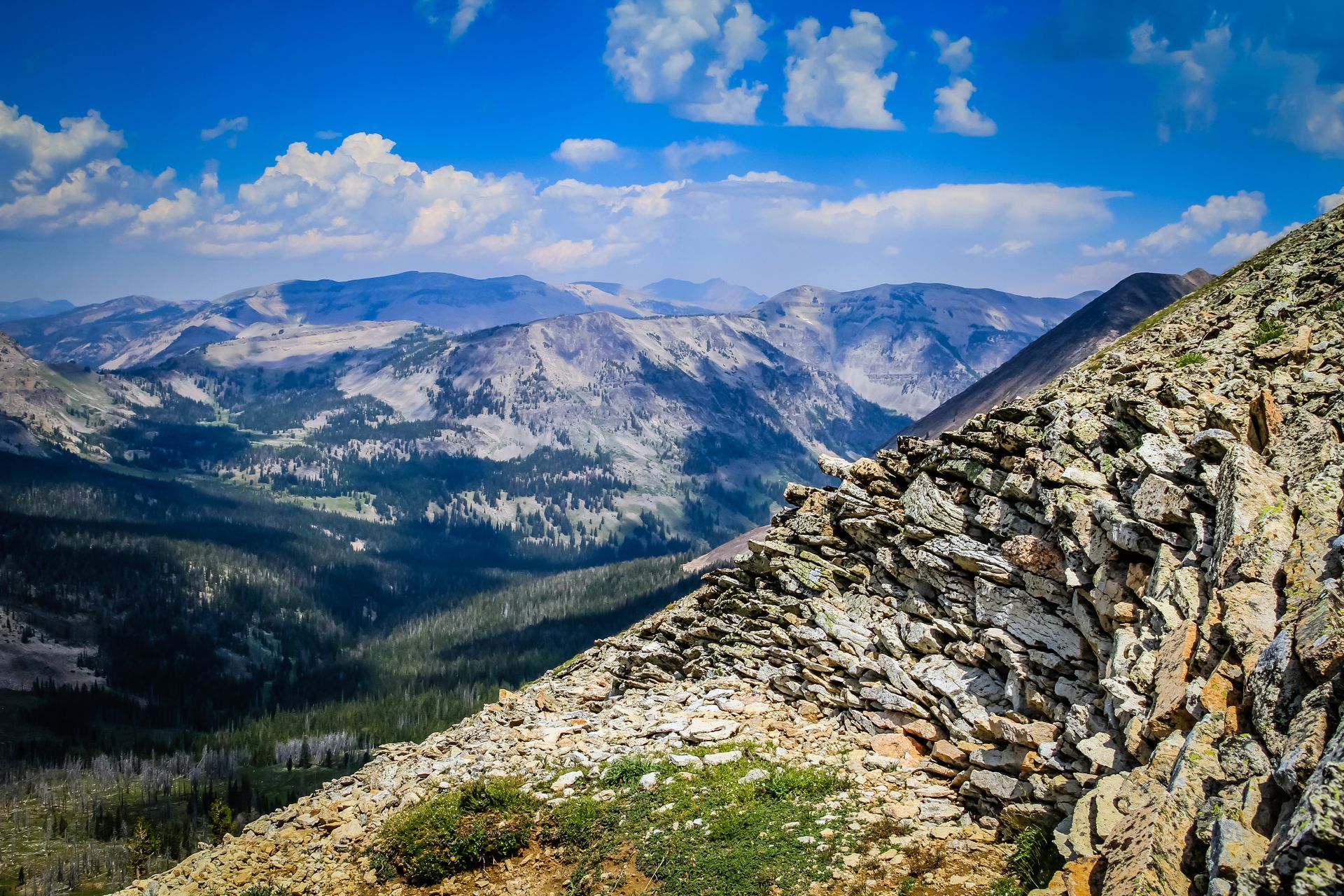 A grand view of the Gallatin Range from the summit of Mount Holmes.