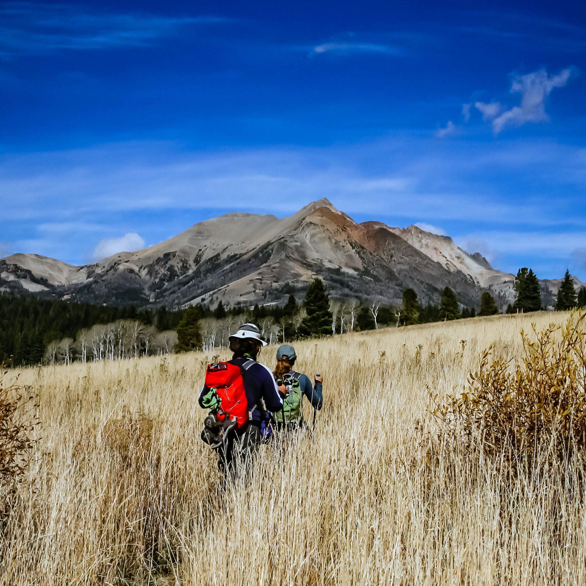 A couple enjoys a private backpacking tour to the base of Electric Peak along the Fawn Pass Trail.