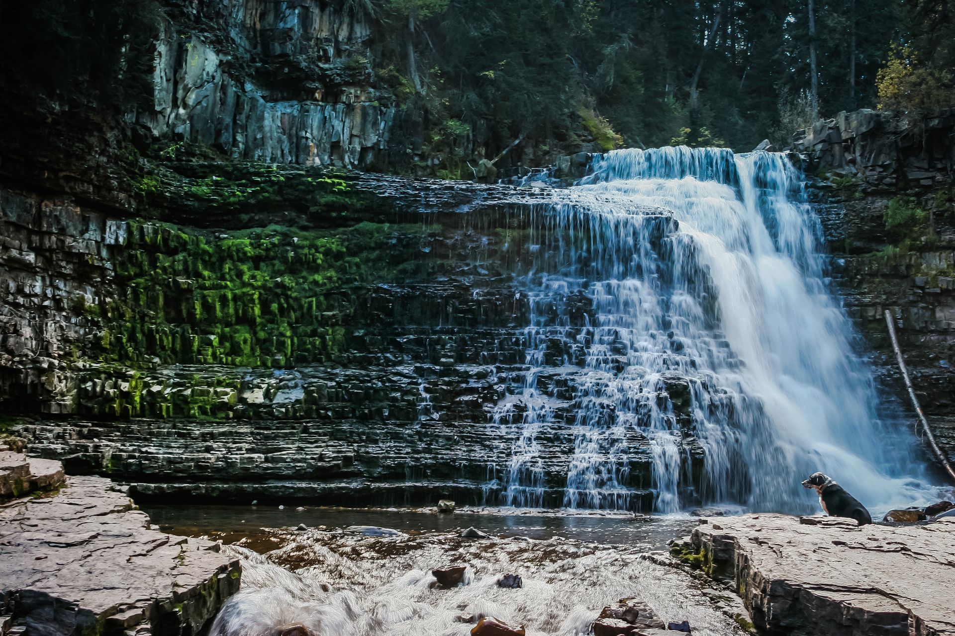Ouzel Falls is a short but popular day hiking destination close to the town center in Big Sky, Montana.