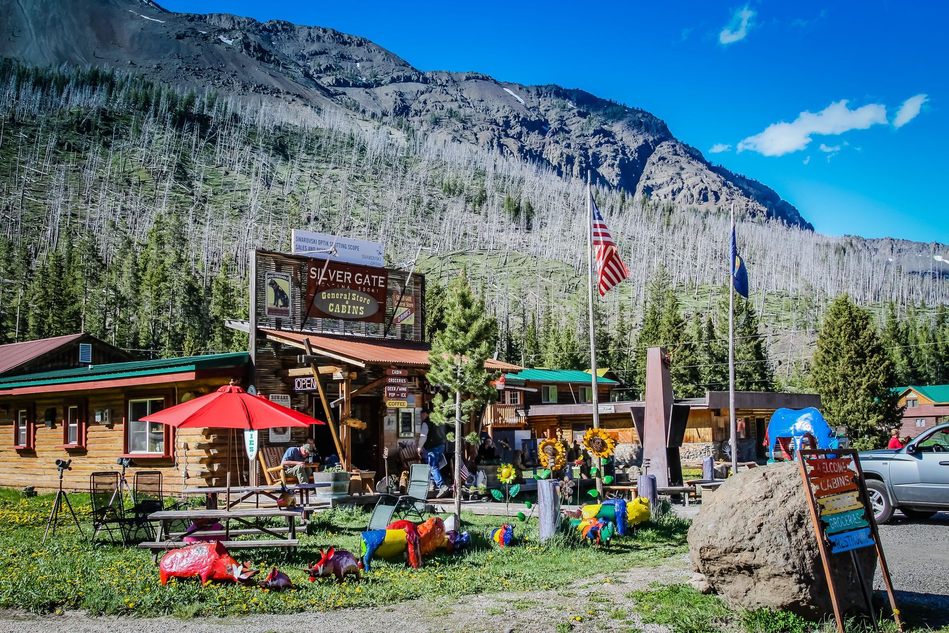 Tourists visit the quirky and colorful general store in Sliver Gate, Montana.