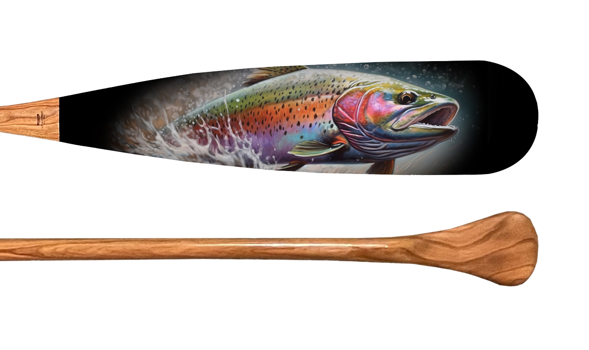 Detail of custom trout paddle made by Up-A-Creek Paddle Company.