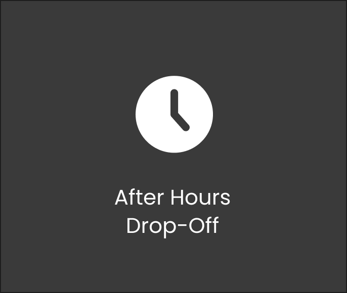 White clock drawing with a text under it 'After Hours Drop-Off' | Cruz N Carz