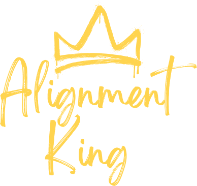 Gold script logo reading “Alignment King” with a crown above the word “Alignment” on a white background | Cruz-N-Carz