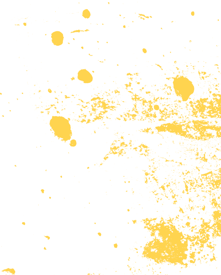 Yellow paint splatters scattered across a white background, with heavier splashes on the right side. | Cruz-N-Carz