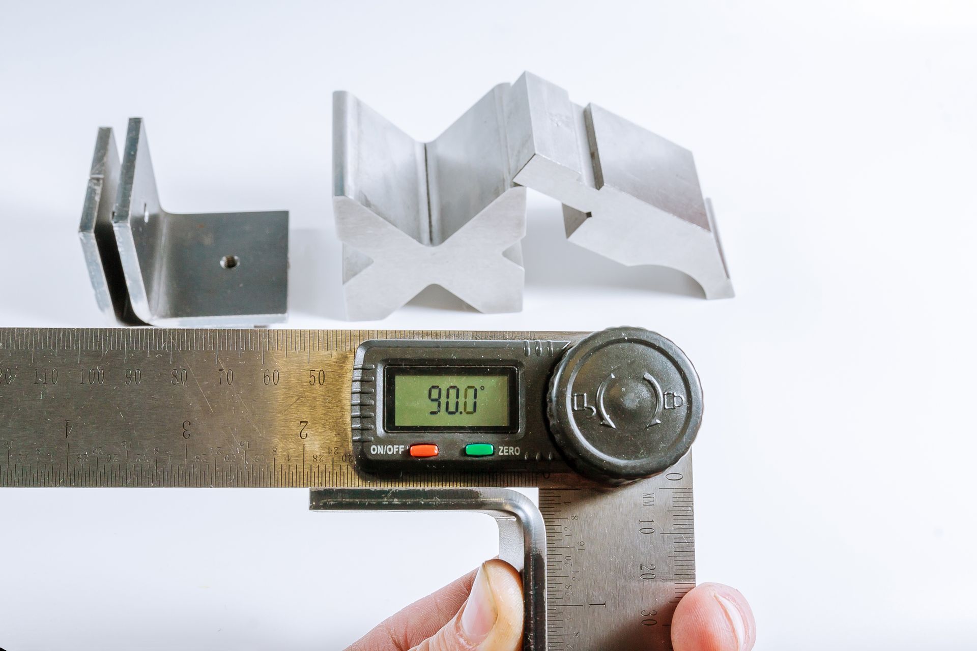Digital gauge measuring sheet metal bend for metal bending services