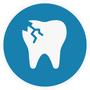 A broken tooth in a blue circle