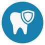 A tooth with a shield around it in a blue circle