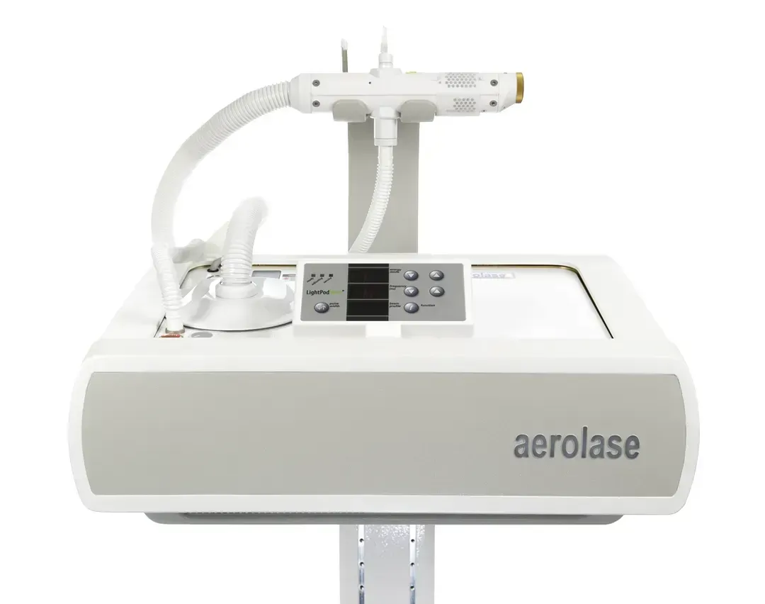 A white box with the word aerolase on it
