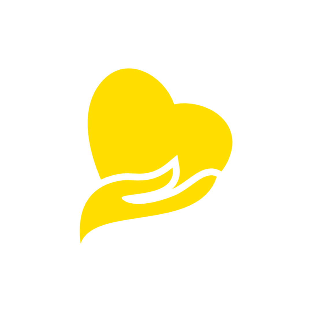 A hand is holding a yellow heart on a white background.