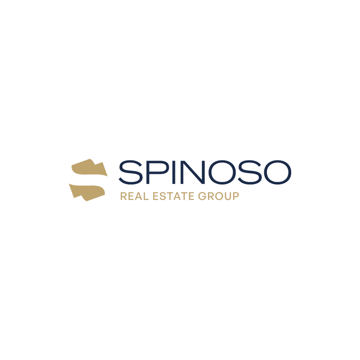 Logo for Spinoso Real Estate Group; navy text with gold house icons.