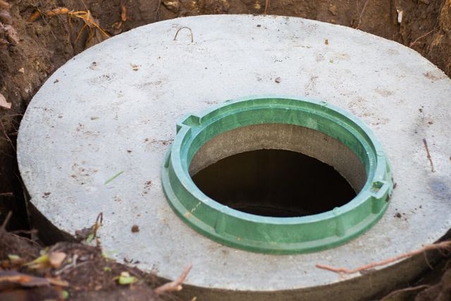 Installation of a Septic Tank with a Well Made of Concrete Rings. Leveling  the Hatch Cover Stock Photo - Image of cleaning, cesspool: 230388316
