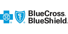 BlueCross BlueShield logo with blue shield icons and black text on a white background