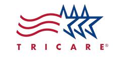 TRICARE logo with red and blue stars and flowing stripes