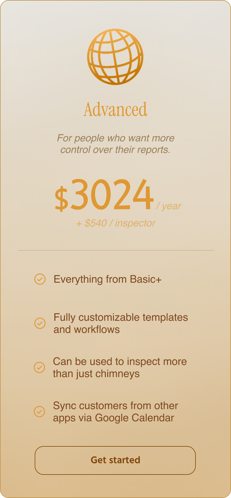 Advanced subscription plan with a globe icon, price $3024/annual, and features listed. Advanced subscription plan with a globe icon, price $3024/annual, and features listed.
