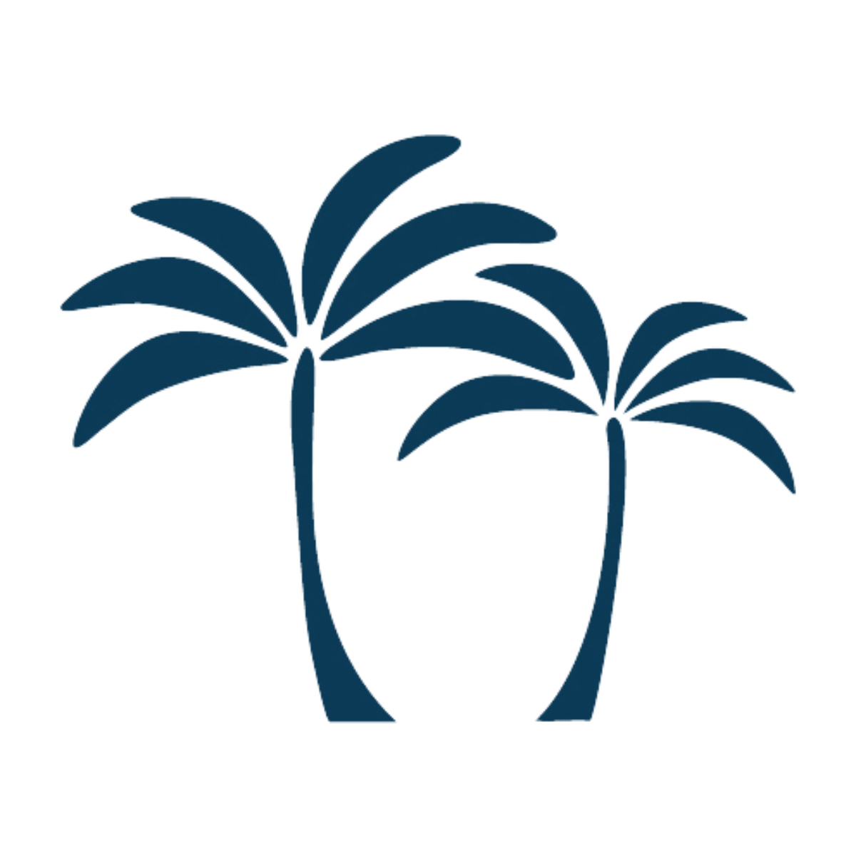 Two dark teal palm trees against a white background.