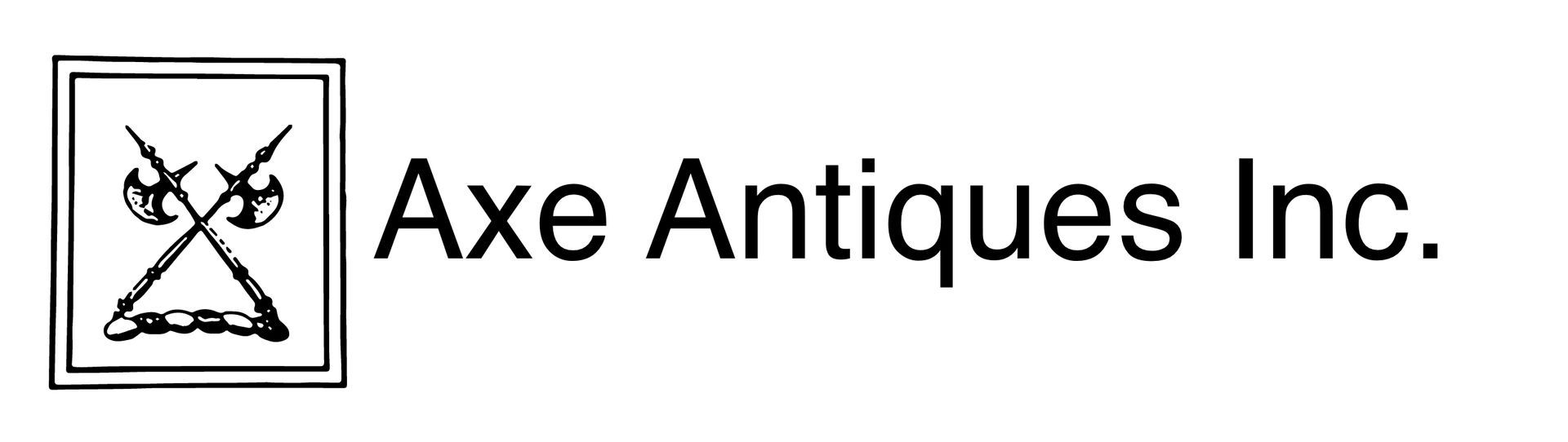 Logo for Axe Antiques, featuring crossed axes within a square border, next to the company name.