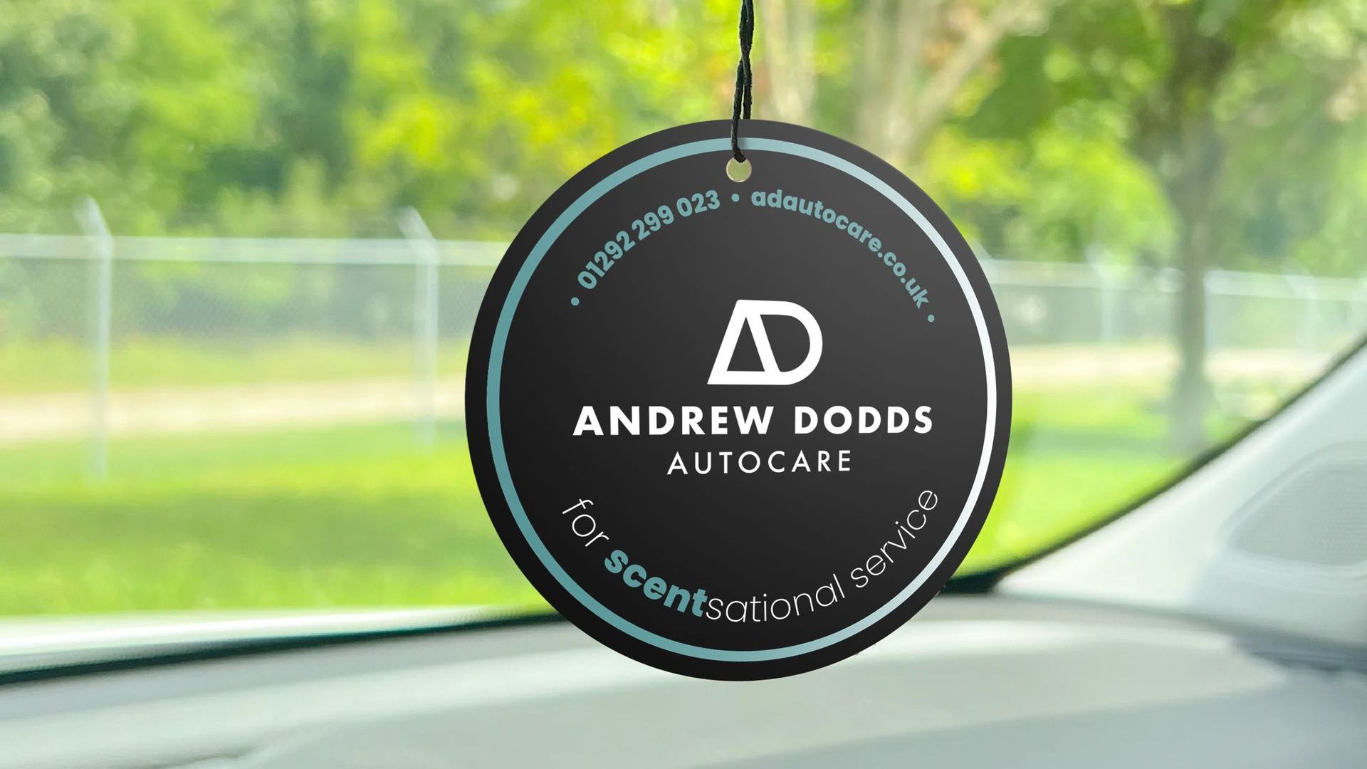 Air freshener with Andrew Dodds Branding