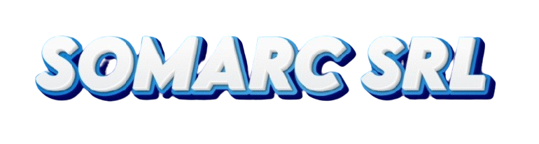 Logo SOMARG SRL in lettere bianche a bolle 3D con contorno blu.