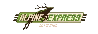 Logo: Brown elk leaping over a green banner with 