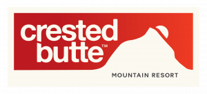 Crested Butte Mountain Resort logo with text, mountain image, and red rectangle.