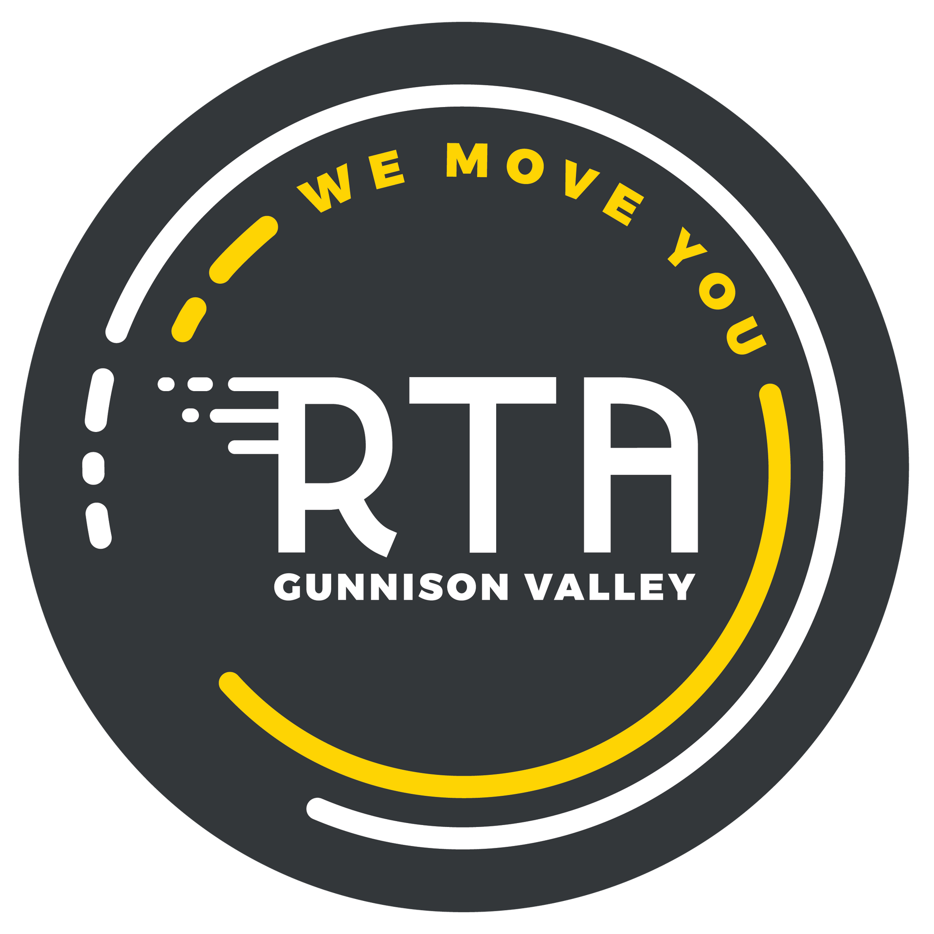 RTA Gunnison Valley logo: Black circle with white and yellow accents. 