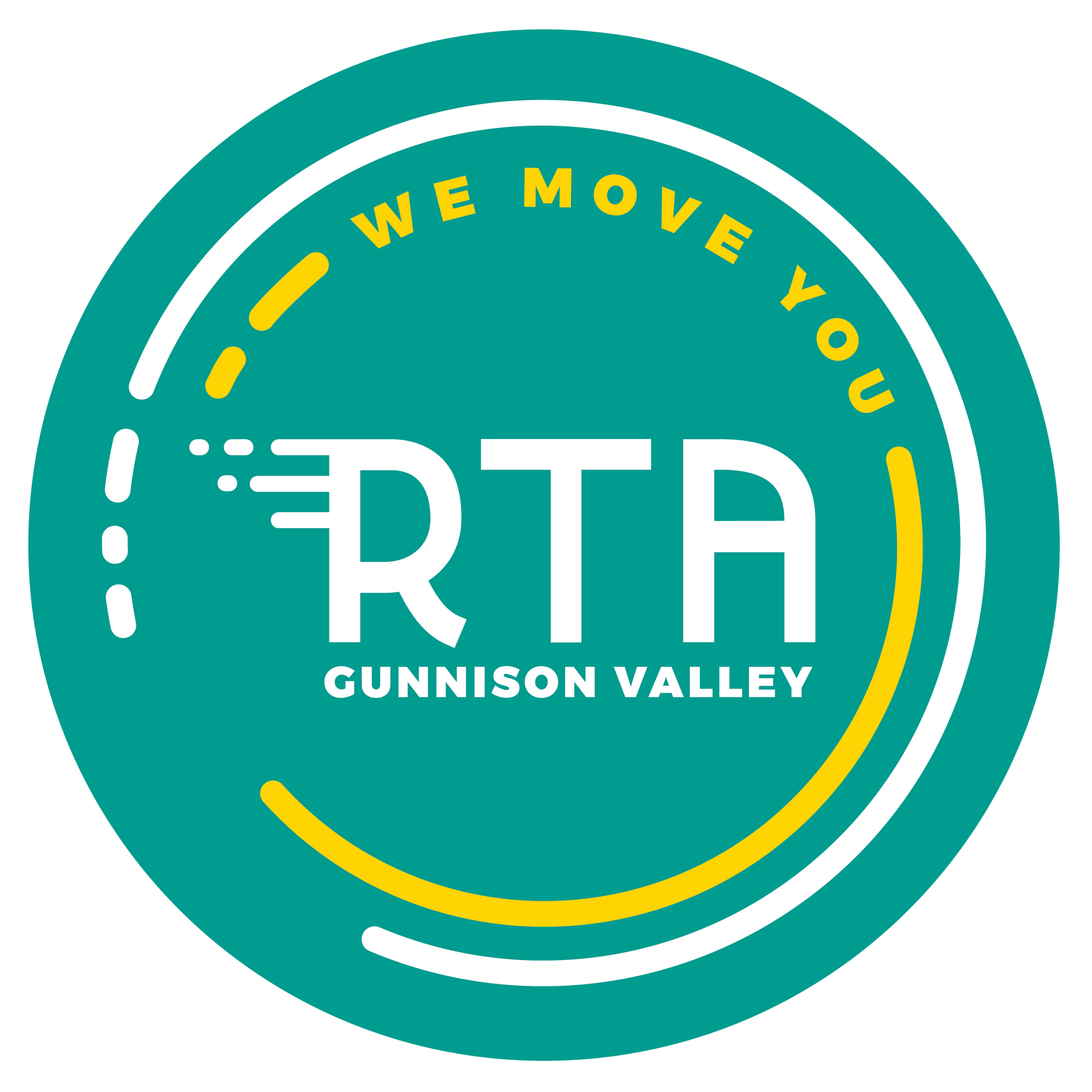 RTA Gunnison Valley logo: teal circle with white and yellow accents, white text 