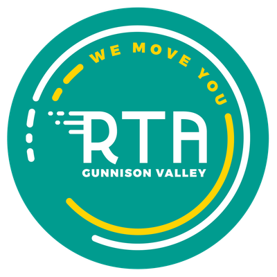 RTA Gunnison Valley logo: teal circle with white and yellow accents, white text 