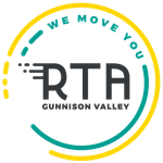 Logo for RTA Gunnison Valley: teal and yellow circles surround dark text 