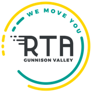 Logo for RTA Gunnison Valley: teal and yellow circles surround dark text 