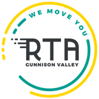 Logo for RTA Gunnison Valley: teal and yellow circles surround dark text 