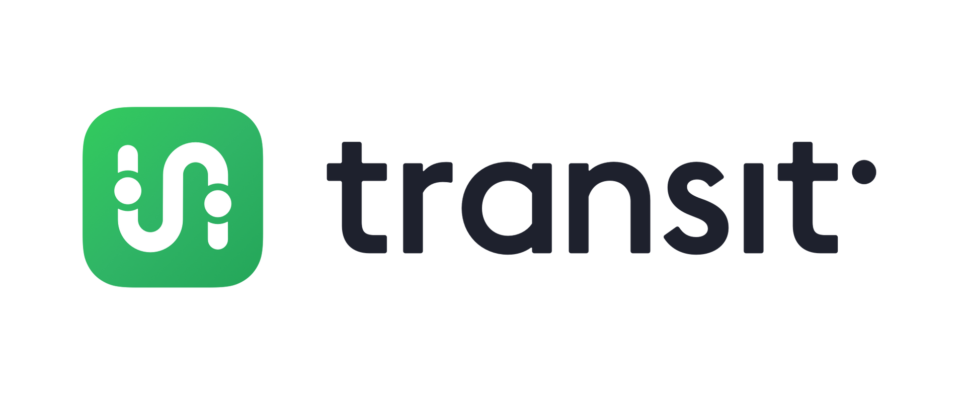 Transit app logo: a green rounded square with a white route and a dot, followed by the word “transit” in black.