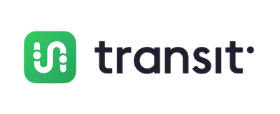 Transit app logo: a green rounded square with a white route and a dot, followed by the word “transit” in black.