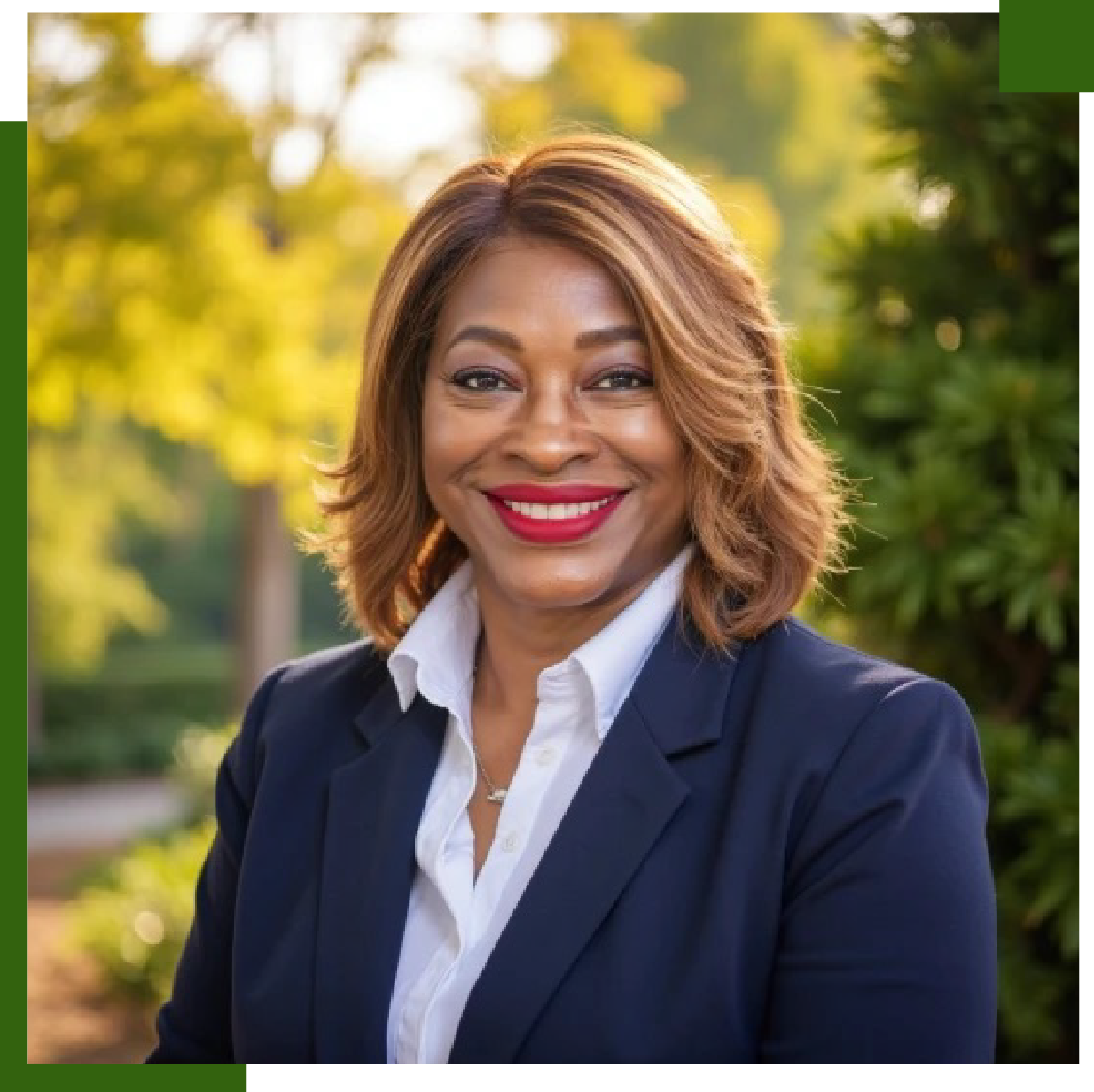 Woman smiling during a counseling session. She is sitting on a sofa and looking at the counselor, who holds a clipboard.