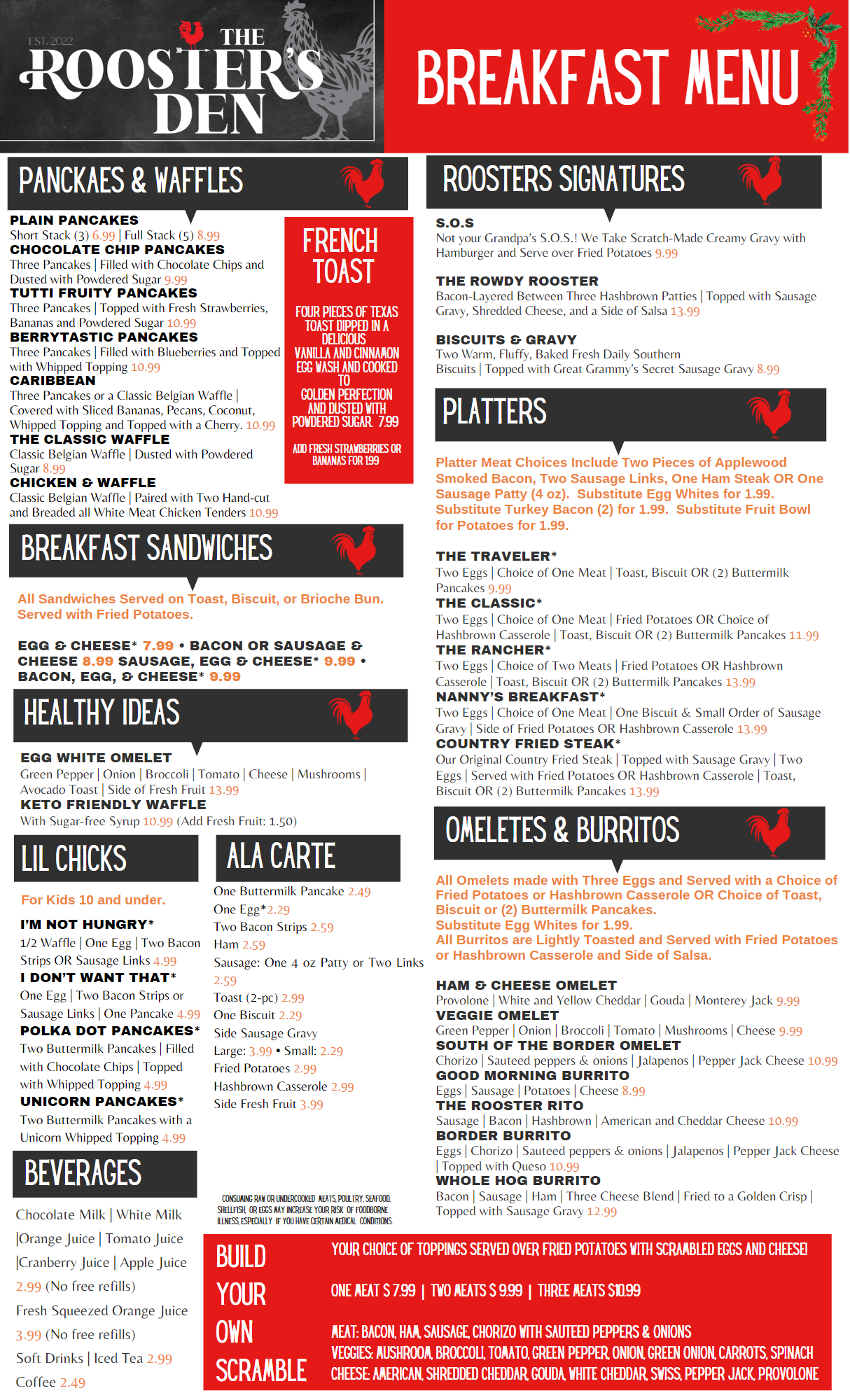 Our Menus Newburgh, IN The Rooster’s Den