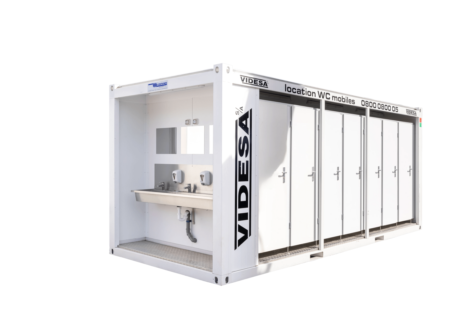 Un récipient blanc avec un évier et des toilettes à l'intérieur.