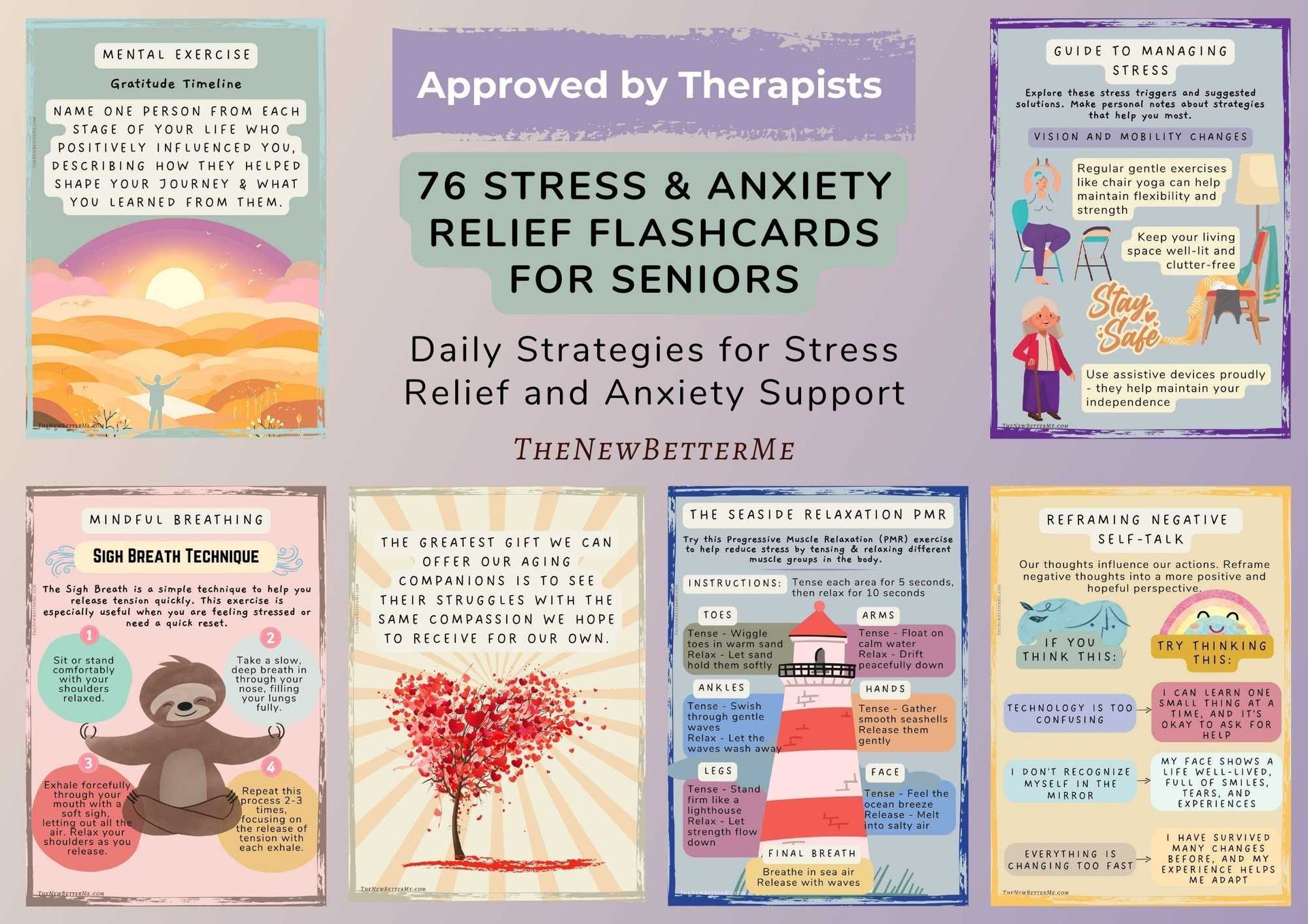 Professional graphic design in British Columbia - Advertisement for senior stress relief flashcards showing sample cards