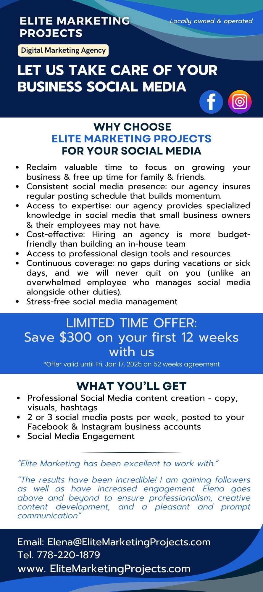 Affordable branding and graphic design in British Columbia - Elite Marketing Projects social media services rack card