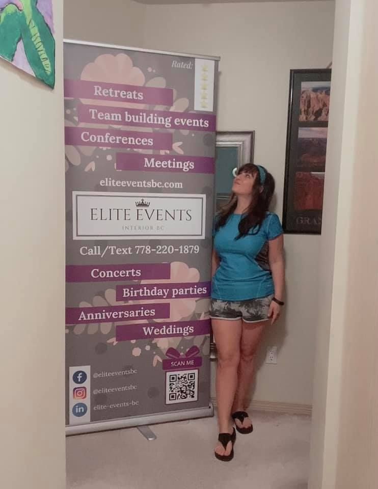 Marketing graphics Kamloops - Elite Events BC promotional pull-up banner design featuring event planning services and QR code