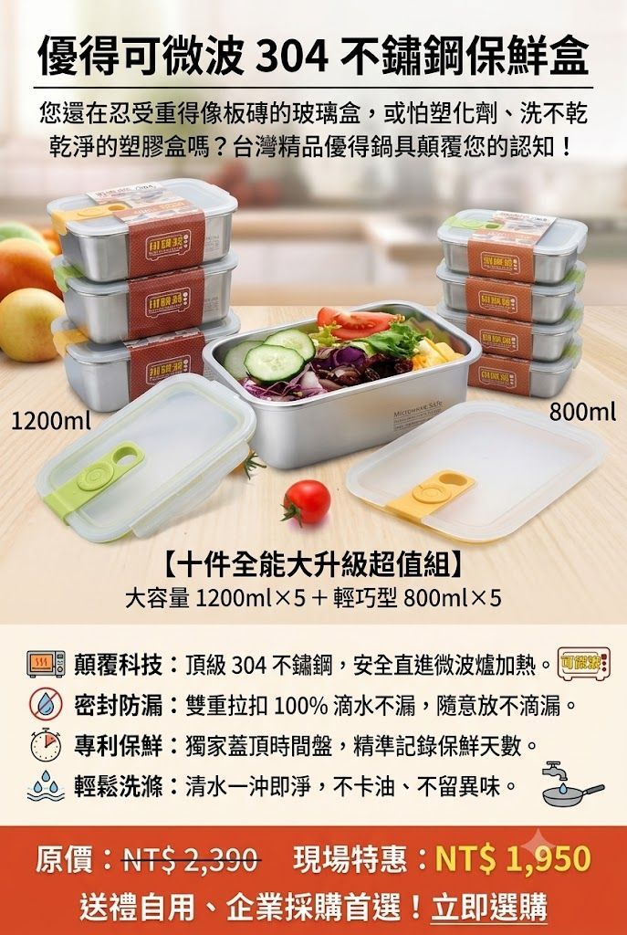優得鮮樂微波保鮮盒【十件全能大升級超值組】