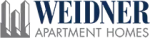 Weidner Apartment Homes logo: Buildings graphic with dark blue 