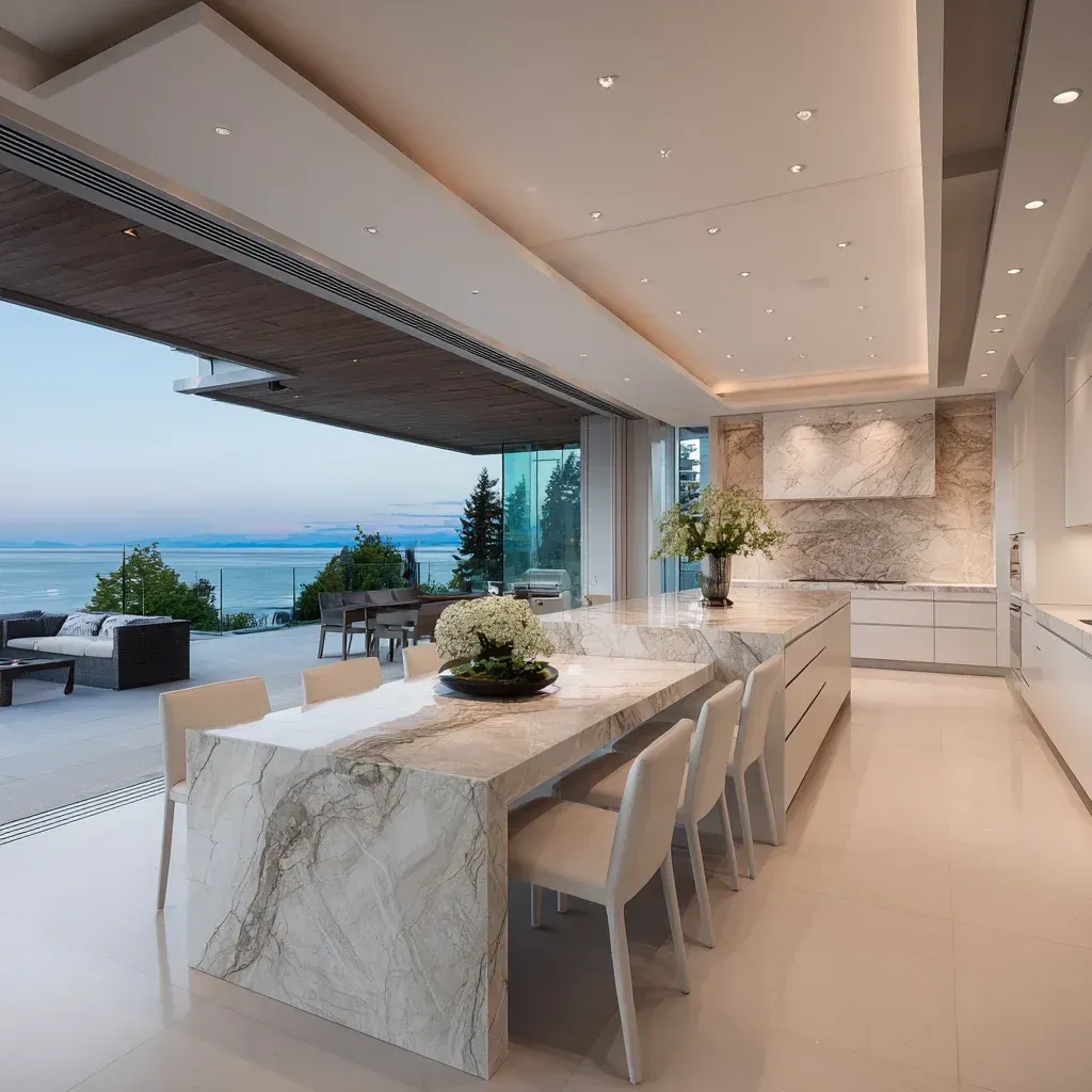 Vancouver kitchen remodeling project featuring custom shaker cabinetry, quartz waterfall island, tile backsplash installation, engineered hardwood flooring, and full-service kitchen renovation in Vancouver BC.
Modern Vancouver kitchen renovation with open-concept layout redesign, structural wall removal, granite island seating area, and licensed kitchen remodeling contractors.
Luxury kitchen remodeling Vancouver BC showcasing marble slab countertops, bespoke millwork cabinetry, recessed LED lighting, and integrated appliance installation.