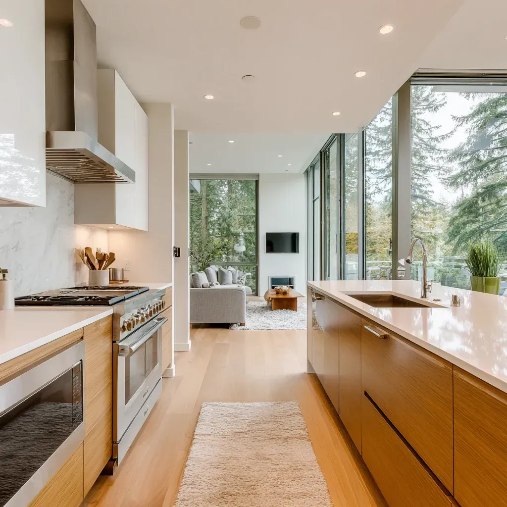 Residential Vancouver kitchen renovation featuring stone backsplash installation, hardwood flooring refinishing, and luxury custom millwork cabinetry.
High-quality Vancouver kitchen remodel highlighting granite countertop installation, custom island seating, and recessed lighting system upgrades.
Modern kitchen renovation Vancouver BC including quartz slab surfaces, tile backsplash design, and full-service remodeling execution.
Vancouver kitchen remodeling project showcasing marble island slab, shaker cabinet installation, and comprehensive renovation coordination.
Luxury Vancouver kitchen renovation featuring bespoke cabinets, granite waterfall island, hardwood flooring installation, and premium finish detailing.