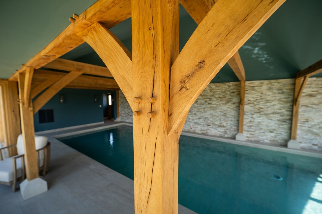 St Dennis Pool House, A large indoor swimming pool under a wooden structure
