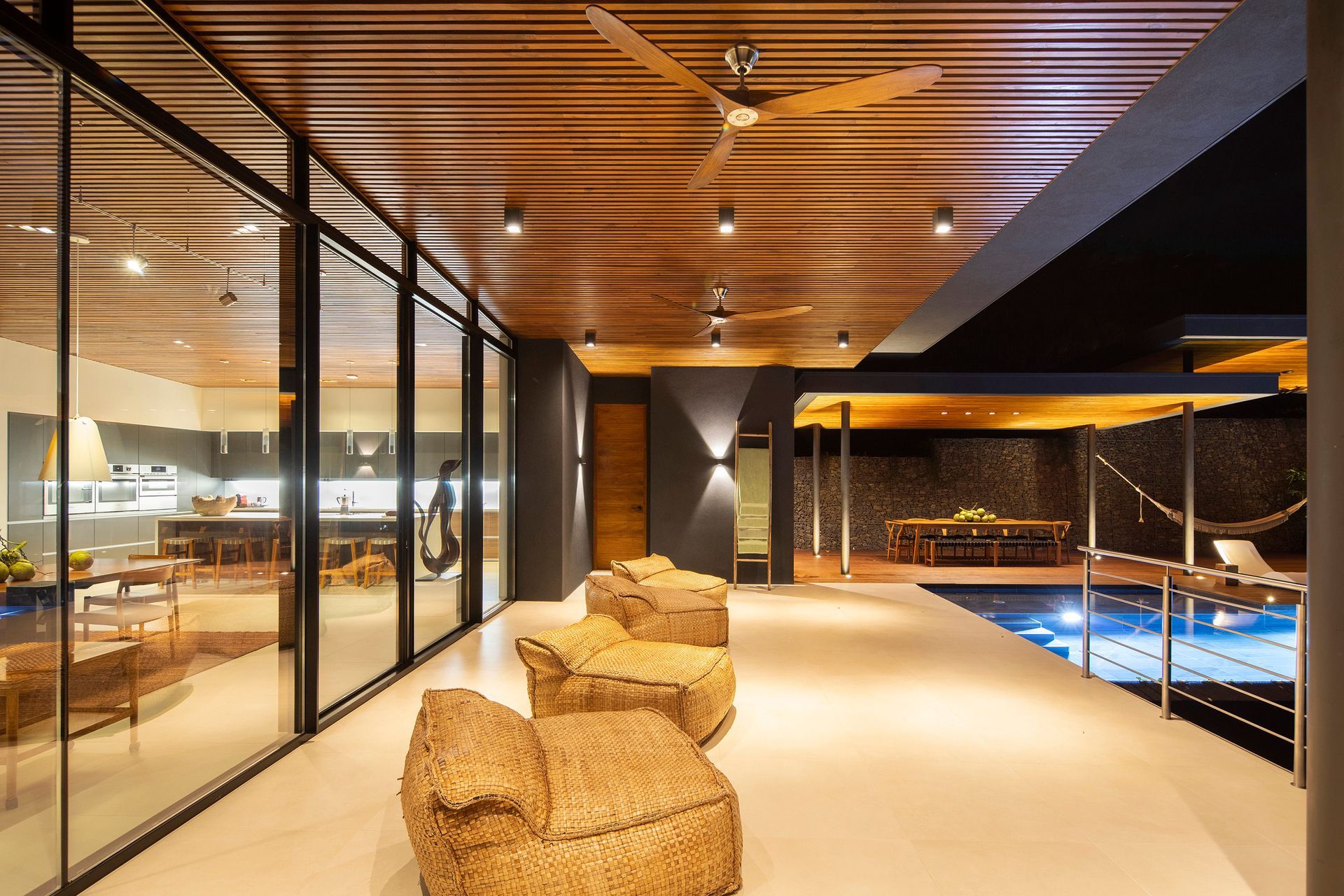 There is a swimming pool in the middle of the room.