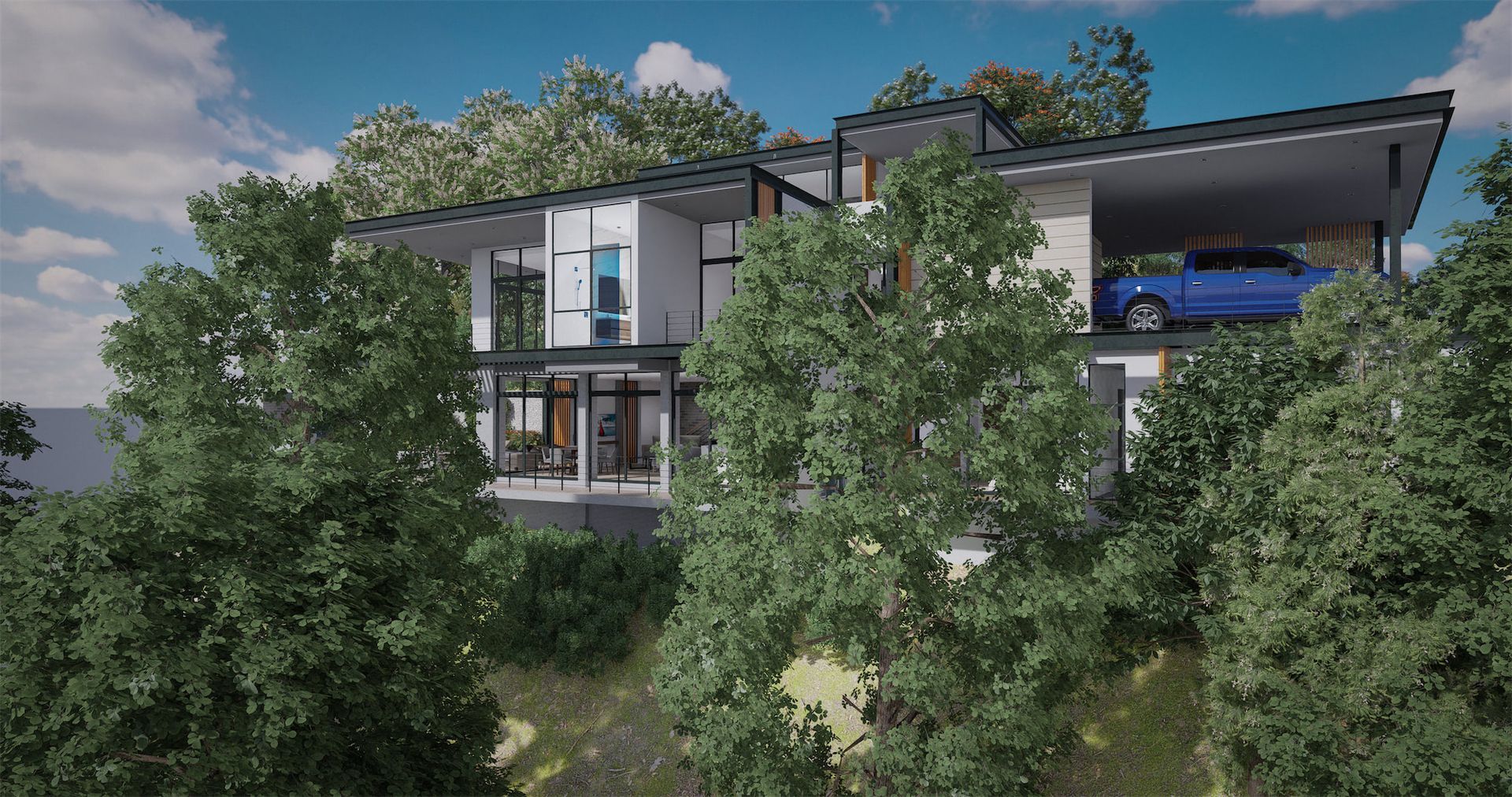 A modern house is sitting on top of a hill surrounded by trees.Sarco Architects Luxury Home in Costa Rica