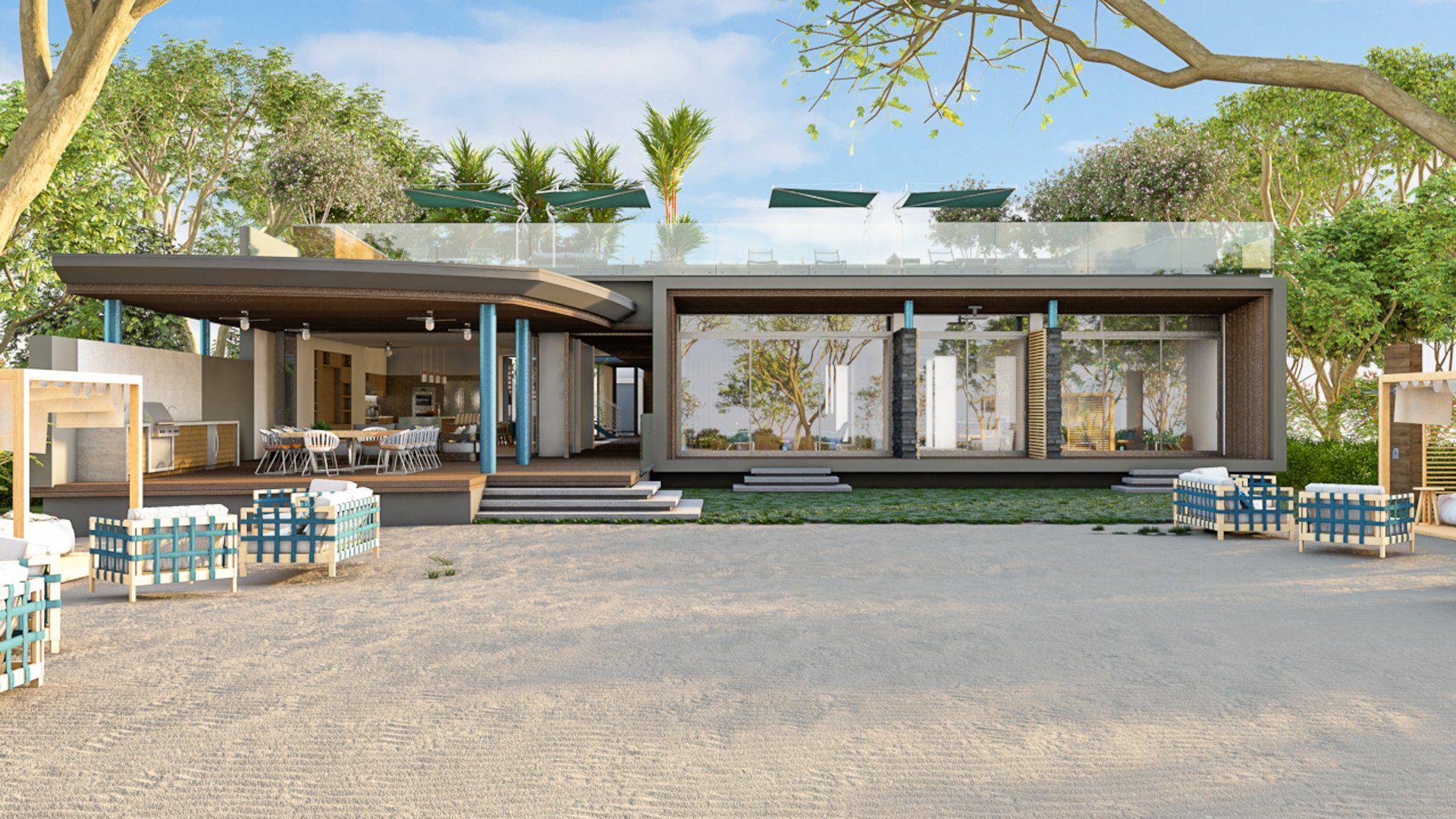 an artist 's impression of a modern house with a swimming pool