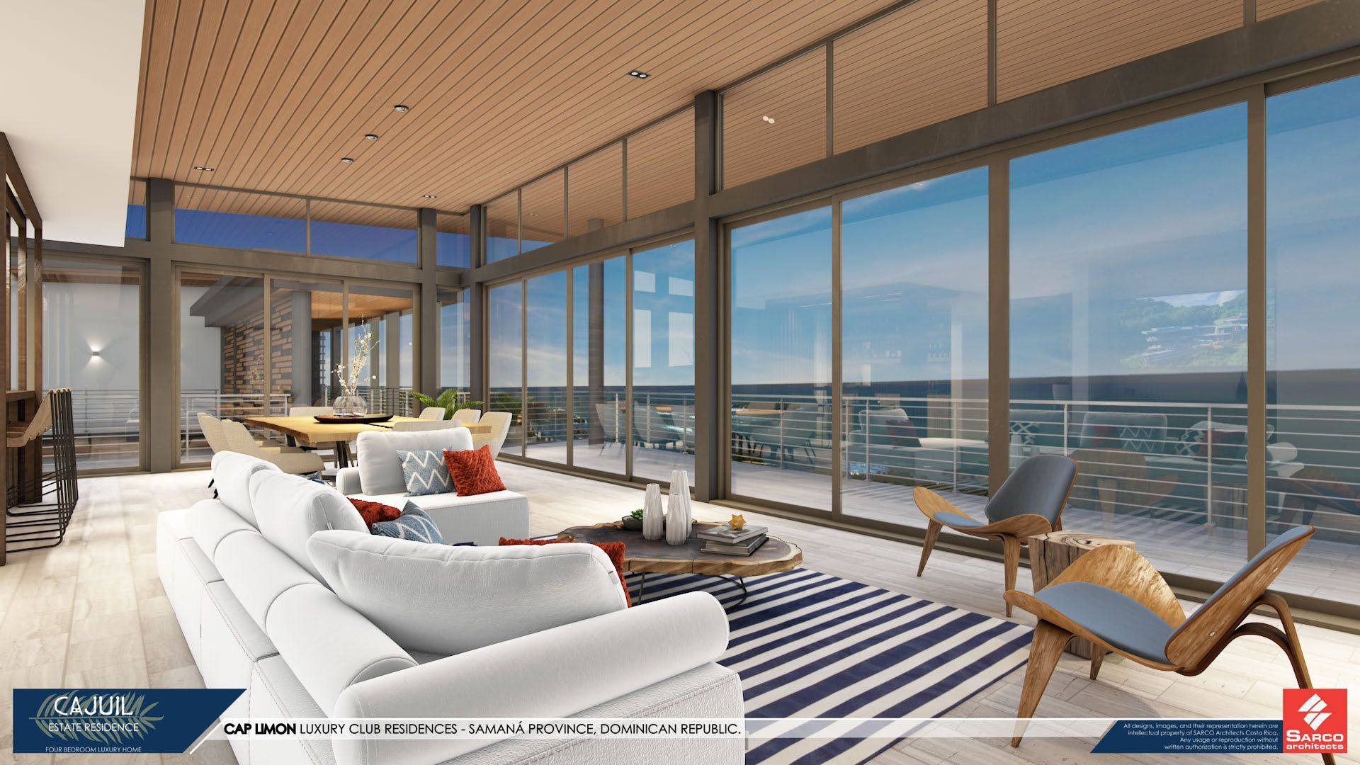 an artist 's impression of a living room with a couch and chairs .