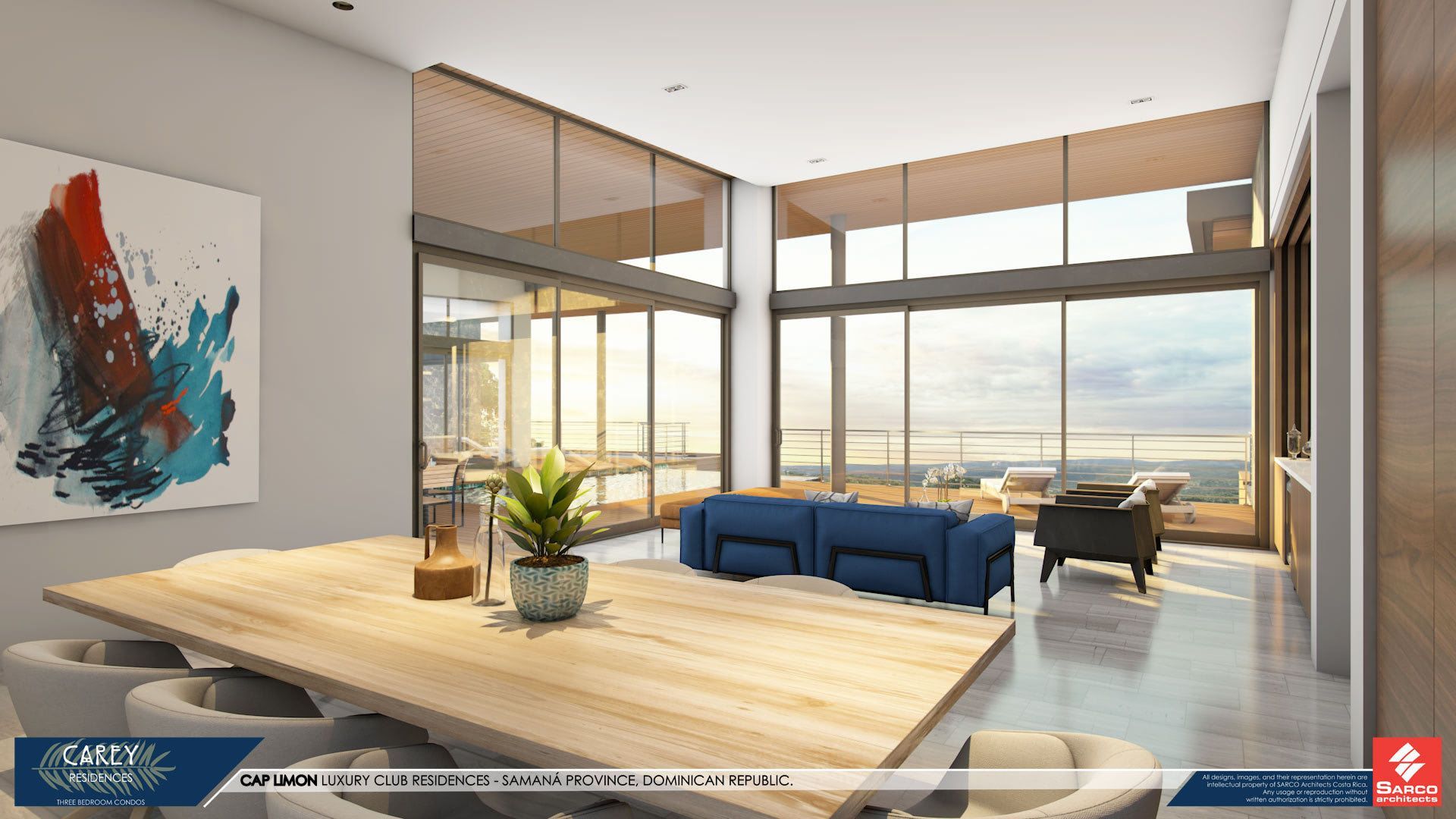 an artist 's impression of a living room and dining room in a house .