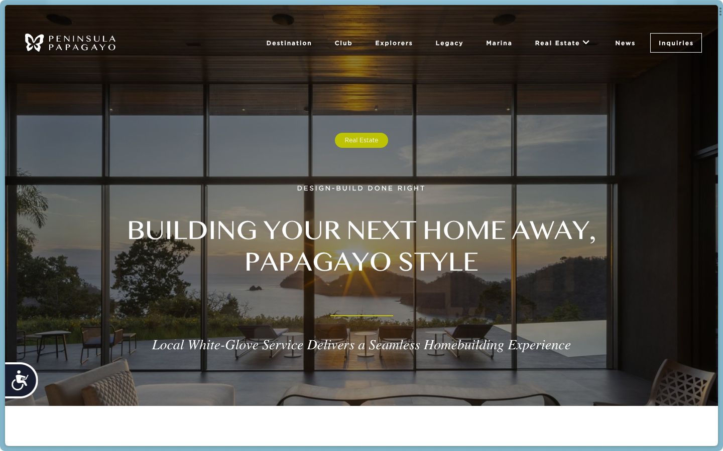 a screenshot of a website that says building your next home away papagayo style